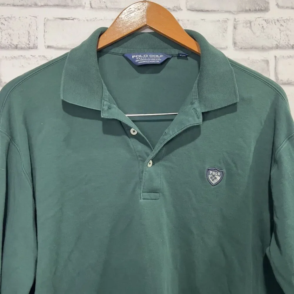 Vintage Polo Ralph Lauren Men's Large Long Sleeve Polo Shirt Green